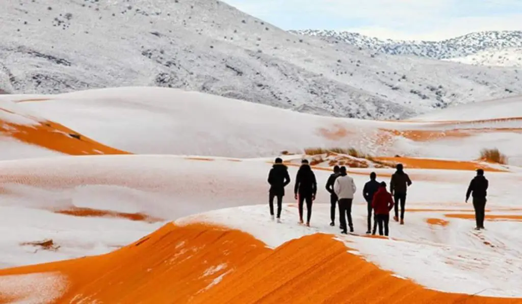 nieve en el desierto de arabia saudita